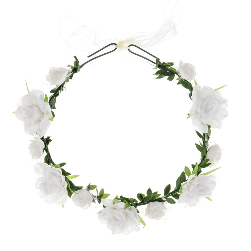 DDazzling Girls Flower Headband Boho Garland Halo Headpiece Hair Wreath Flower Headwear Photo Props (White) - Image 2